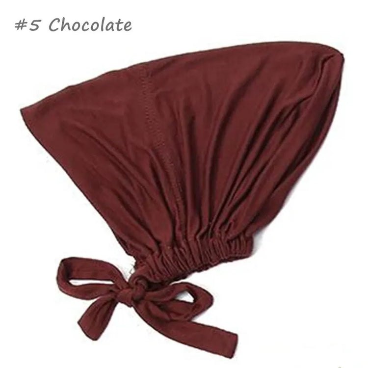 Soft elastic modal underscarf in beige, providing comfortable fit under hijabs for Muslim women
