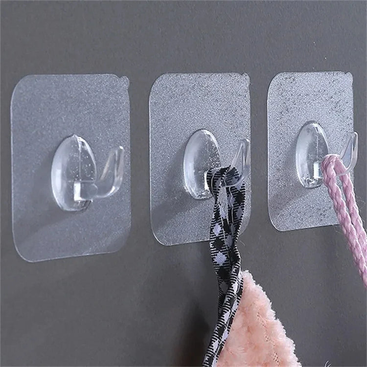 Set of 30 transparent self-adhesive wall hooks for keys, towels, and kitchen utensils