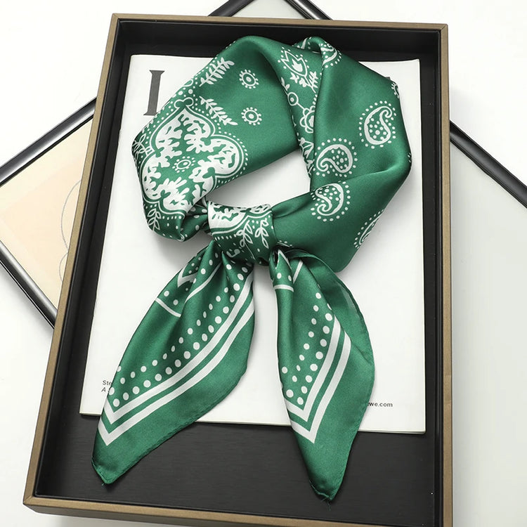 Luxury brand silk plaid square scarf for women, styled as a neck or hair tie