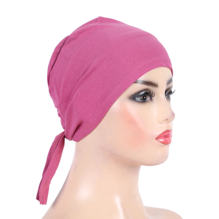 Cotton inner hijab with adjustable tie-back design, breathable and comfortable fit