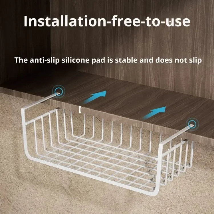 Large-capacity under-cabinet storage basket in white iron mesh