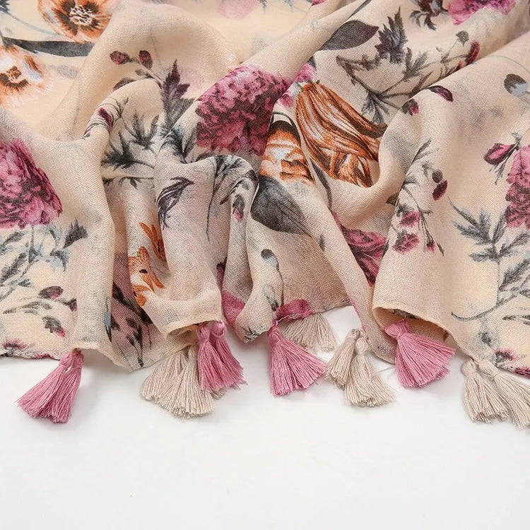 180x90cm printed tassel shawl, ideal for hijab, wrap, or casual beach cover-up