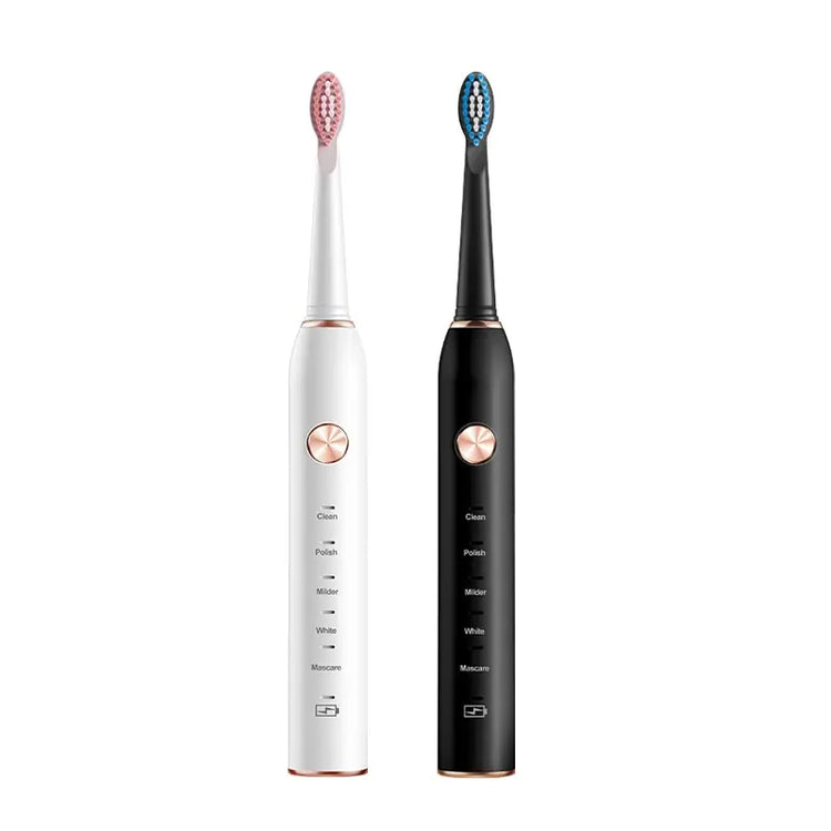 IPX7 waterproof Jianpai electric toothbrushes in black and white with ergonomic design and replaceable brush heads