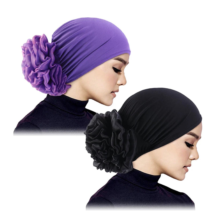 Elastic hair band turban for women, comfortable beanie style with flower accent