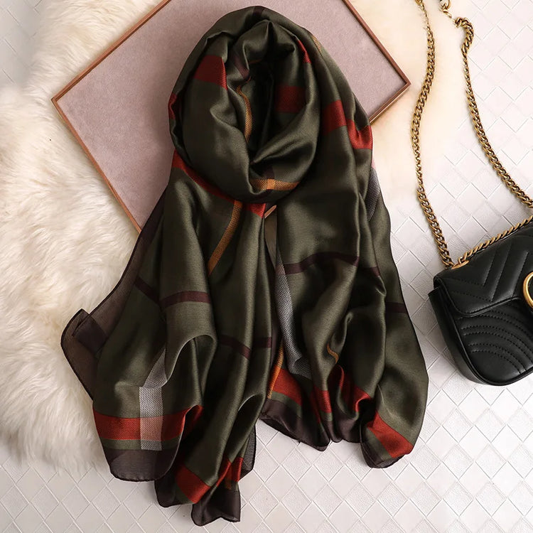 Elegant silk satin hijab for women, lightweight summer scarf or female echarpe