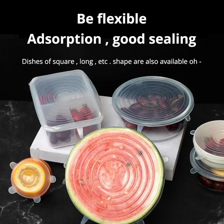 6pcs set of transparent silicone stretch covers for kitchen utensils and bowls