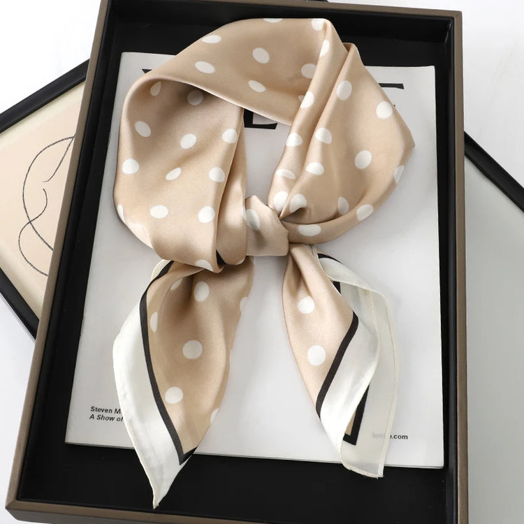 Luxury brand silk plaid square scarf for women, styled as a neck or hair tie