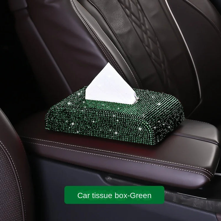 Luxury diamond tissue box holder with rhinestone embellishments for car and home decor