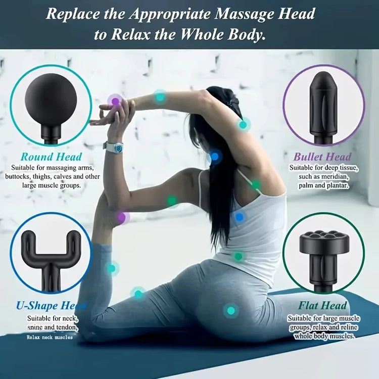 Fascial Massage Gun with 4 Replaceable Heads for Deep Tissue Percussive Therapy