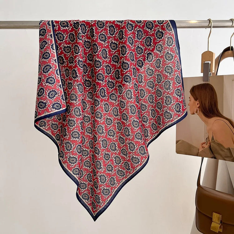70cm square scarf for women with cashew print, breathable imitation silk fabric