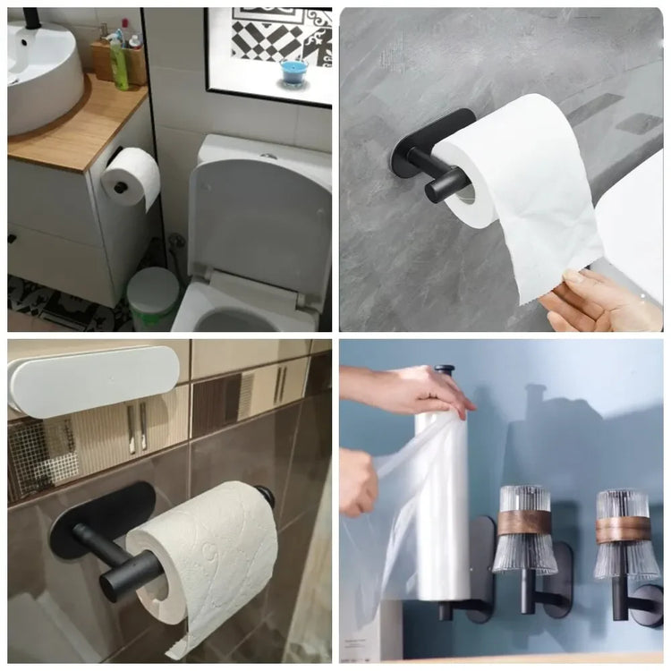 Space-saving kitchen organizer for paper towels and plastic wrap
