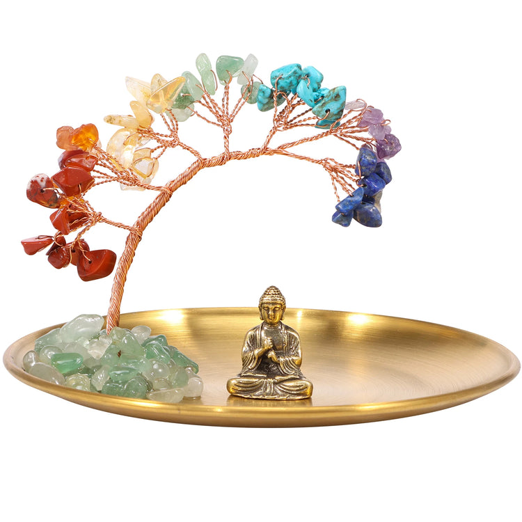 Decorative chakra crystal tree with Buddha figurine for enhancing positive energy in living areas