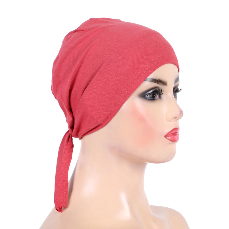 Cotton inner hijab with adjustable tie-back design, breathable and comfortable fit