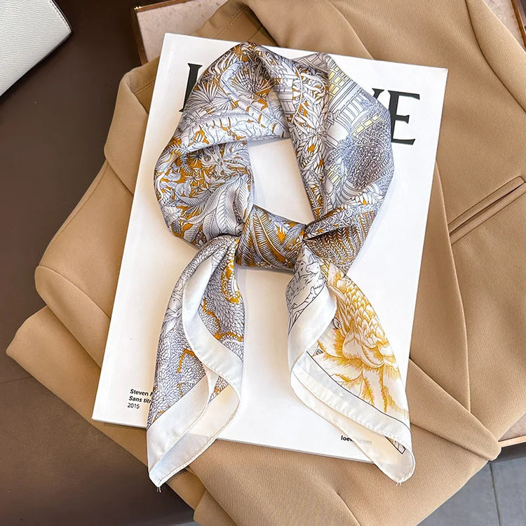 Luxury brand silk plaid square scarf for women, styled as a neck or hair tie