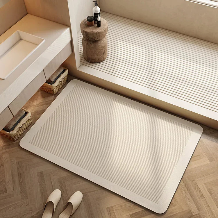 Washable bathroom rug with soft striped design