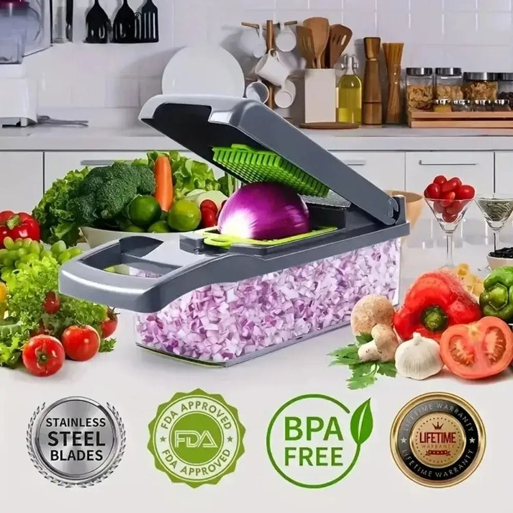 14-in-1 multifunctional vegetable chopper with ergonomic handle and stainless steel blades