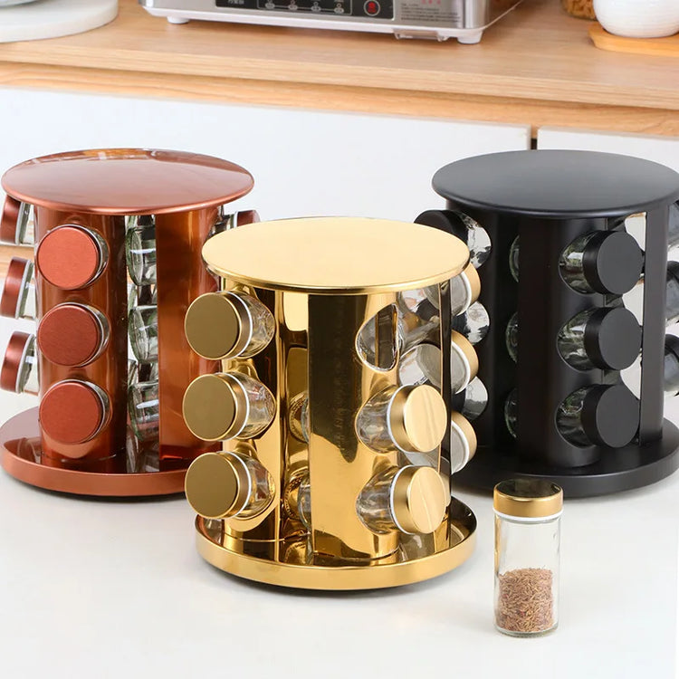 12-piece spice jar set with rotating rack, ideal for herbs and condiments