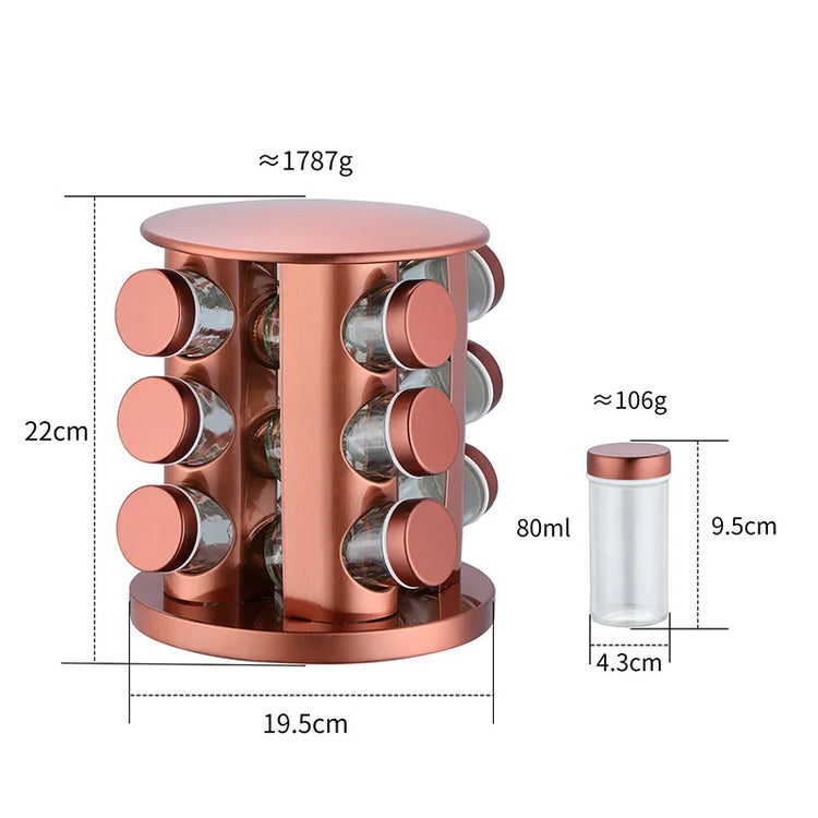 12-piece spice jar set with rotating rack, ideal for herbs and condiments