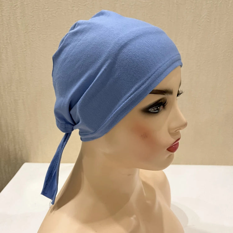 Cotton inner hijab with adjustable tie-back design, breathable and comfortable fit