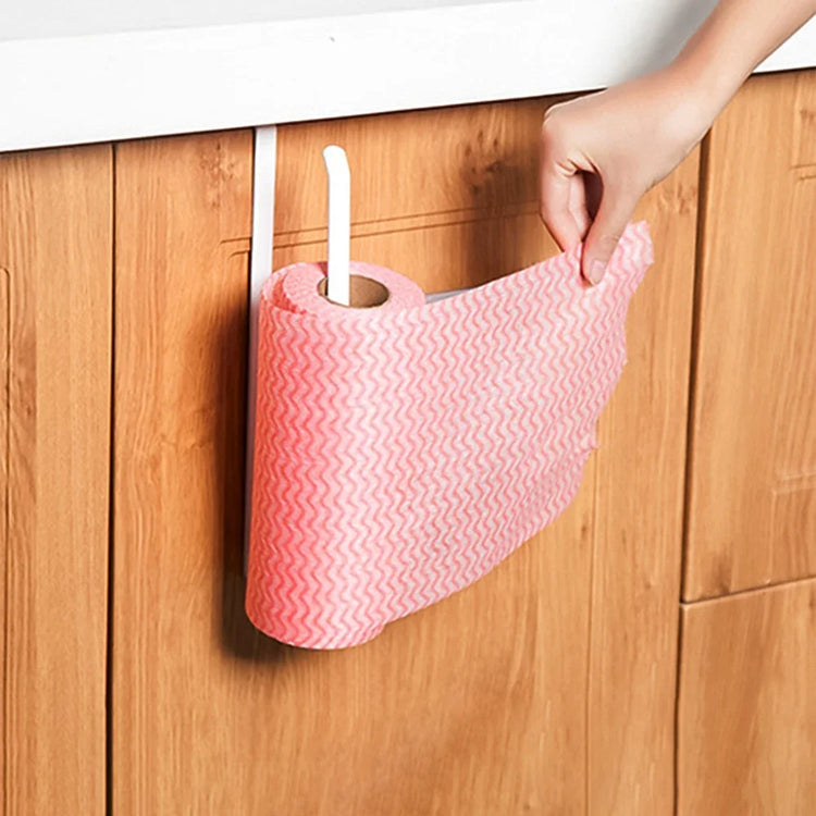 Compact kitchen rack for organizing paper towels, plastic wrap, and rags