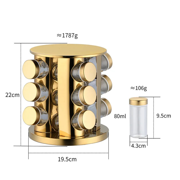 12-piece spice jar set with rotating rack, ideal for herbs and condiments