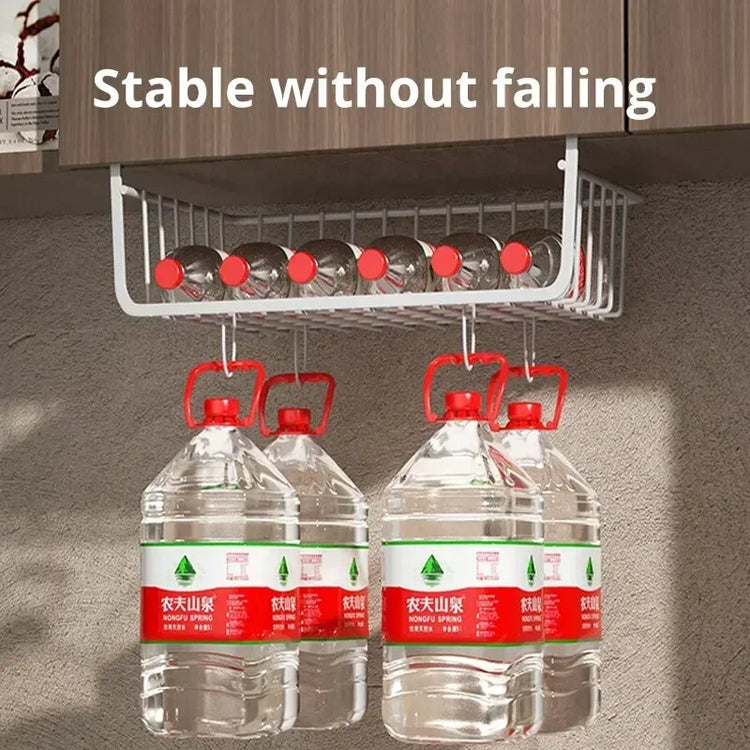 Large-capacity under-cabinet storage basket in white iron mesh