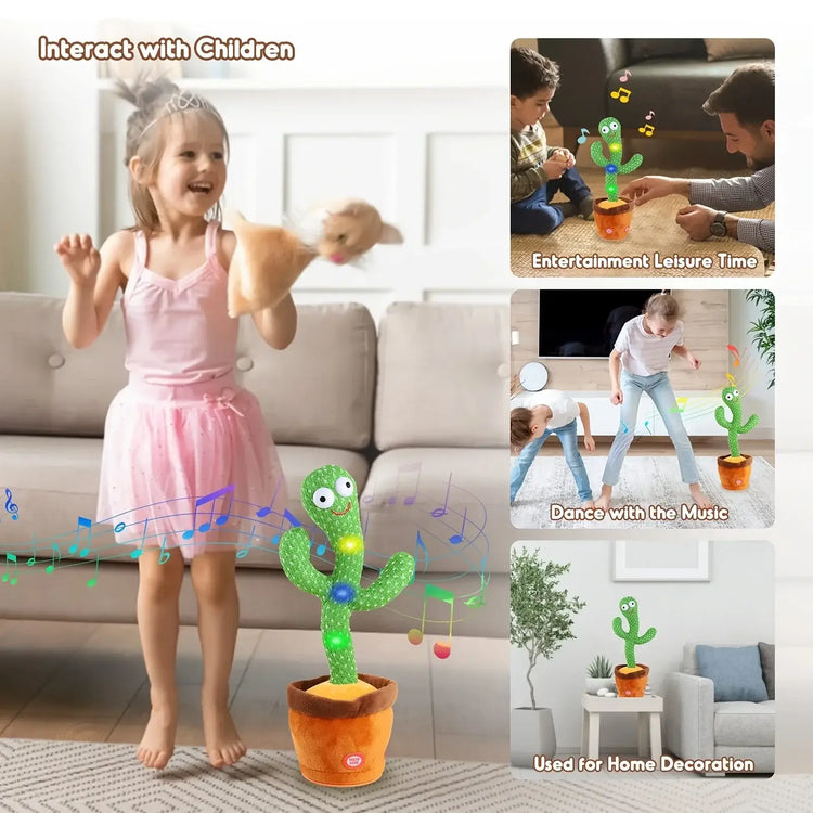 Soft plush toy cactus with LED lights and music for early education