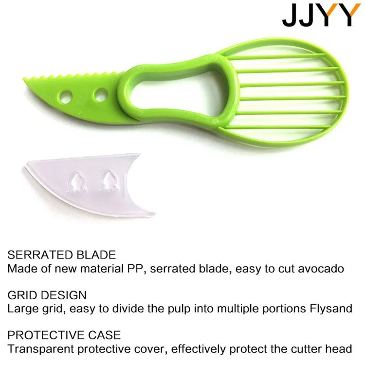3-in-1 avocado slicer with serrated blade, pit remover, and fruit scooper
