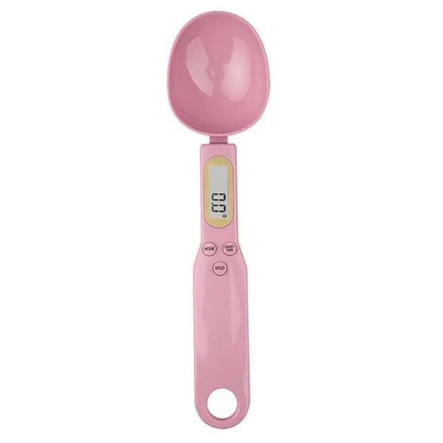 Electronic kitchen scale measuring 0.1–500g with detachable spoon