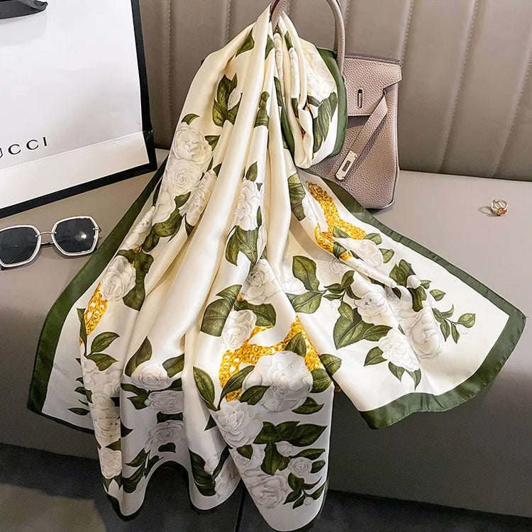 Elegant silk satin hijab for women, lightweight summer scarf or female echarpe