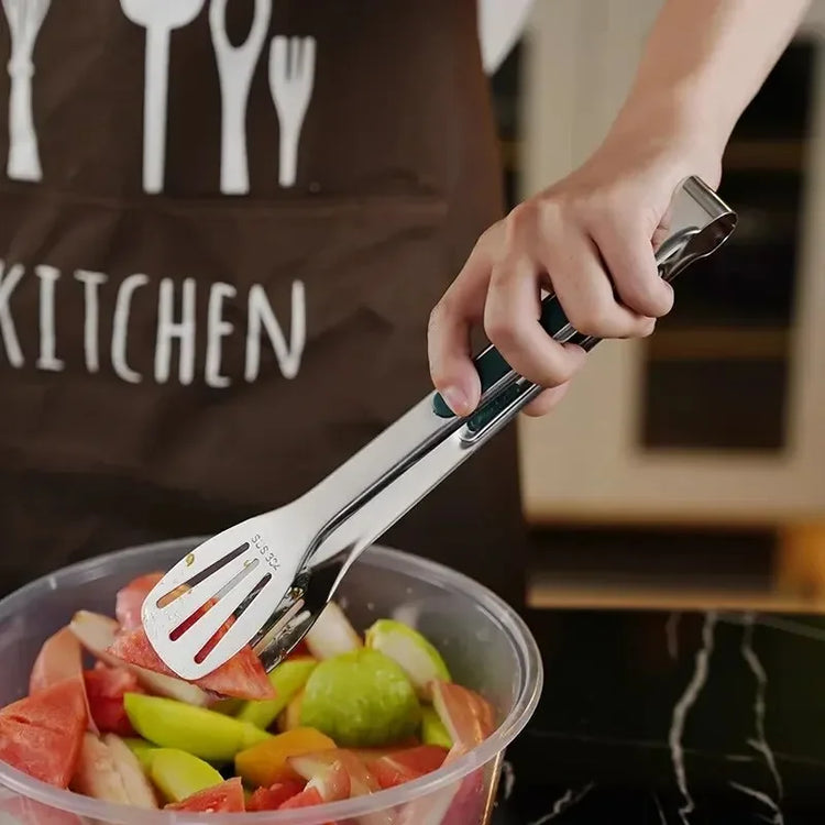 Stainless steel kitchen tongs with ergonomic non-slip grip