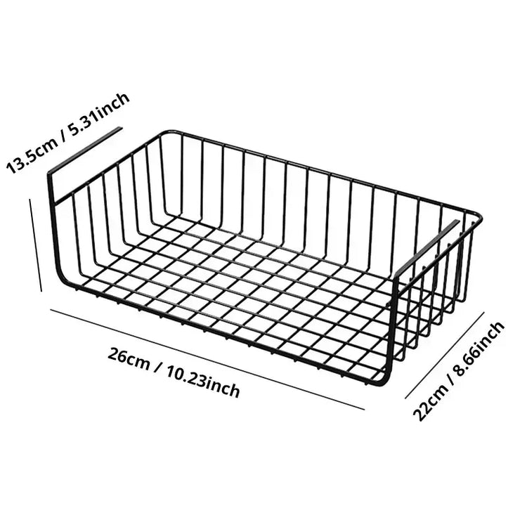 Large-capacity under-cabinet storage basket in white iron mesh