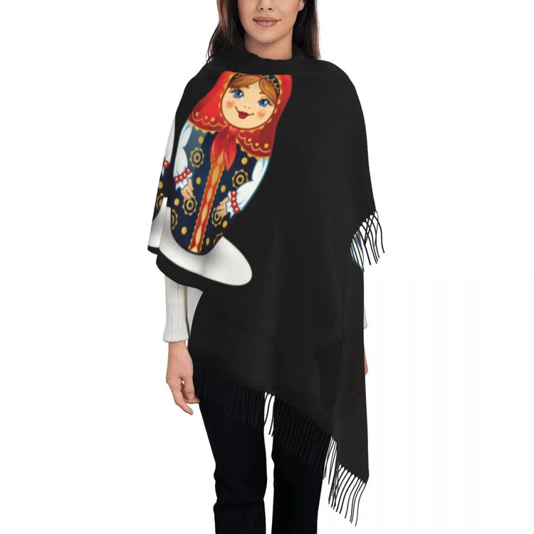 Soft and cozy scarf with colorful Matryoshka doll design