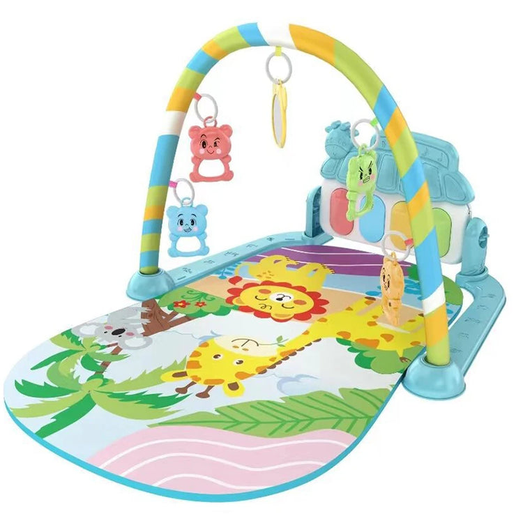 Newborn baby crawling mat with musical toy and fitness stand
