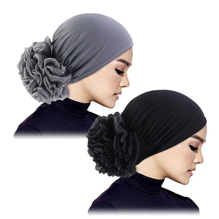 Elastic hair band turban for women, comfortable beanie style with flower accent