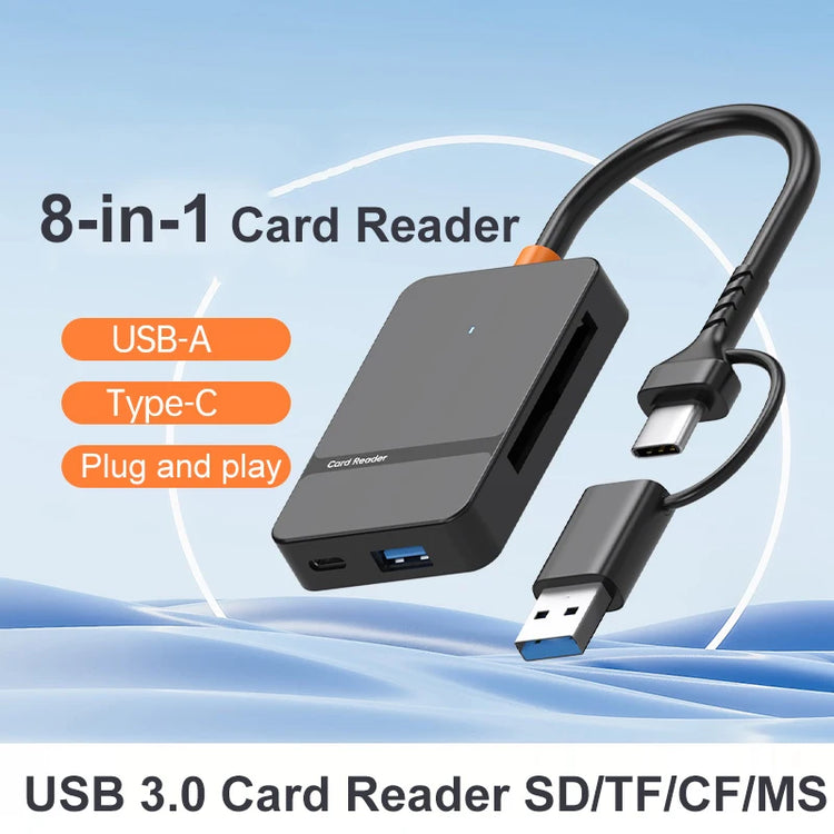8-in-1 card reader adapter for laptop and PC with high-speed USB 3.0 connection