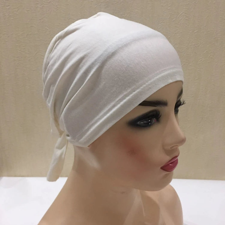Cotton inner hijab with adjustable tie-back design, breathable and comfortable fit