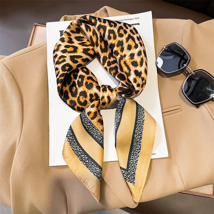 Luxury brand silk plaid square scarf for women, styled as a neck or hair tie