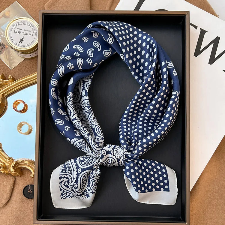 Polka dot silk bandana for women, worn as a ribbon, shawl, or stylish hijab