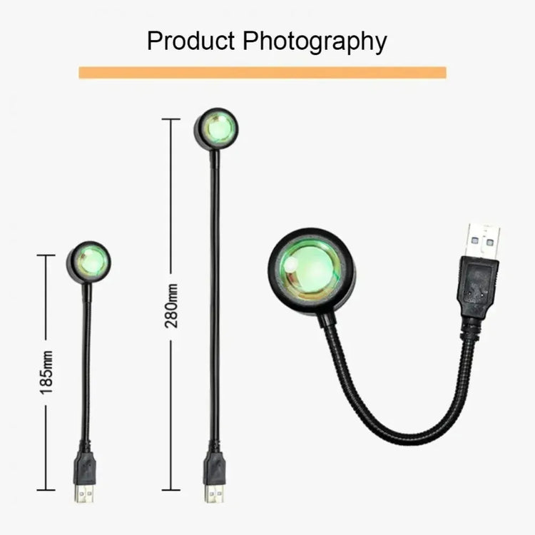 Sunset projection lamp illuminating room with vibrant colors