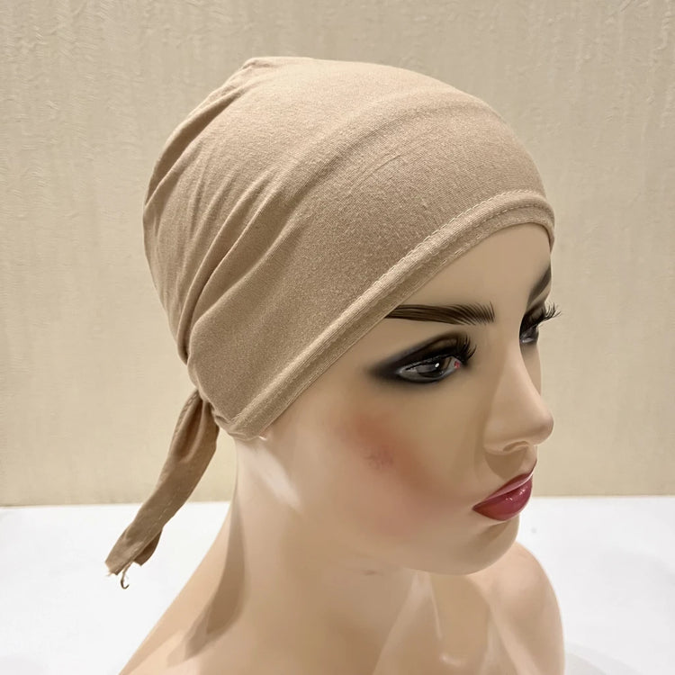 Cotton inner hijab with adjustable tie-back design, breathable and comfortable fit