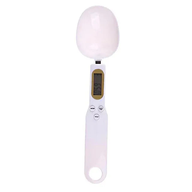 Electronic kitchen scale measuring 0.1–500g with detachable spoon
