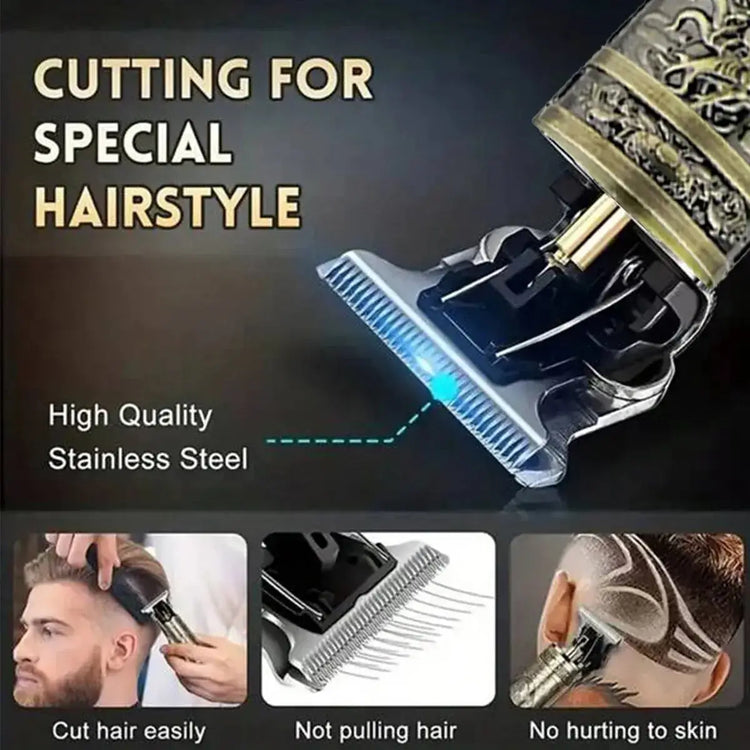 T9 LCD Electric Hair Clipper with oil shaving head and carving electric pusher for men