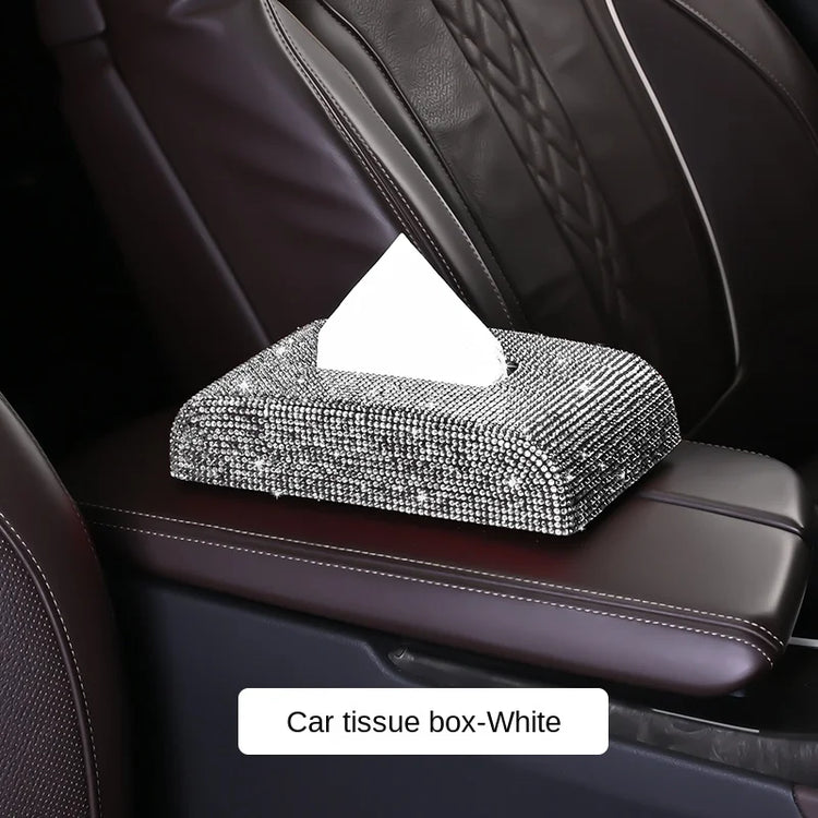 Luxury diamond tissue box holder with rhinestone embellishments for car and home decor