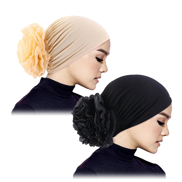 Elastic hair band turban for women, comfortable beanie style with flower accent