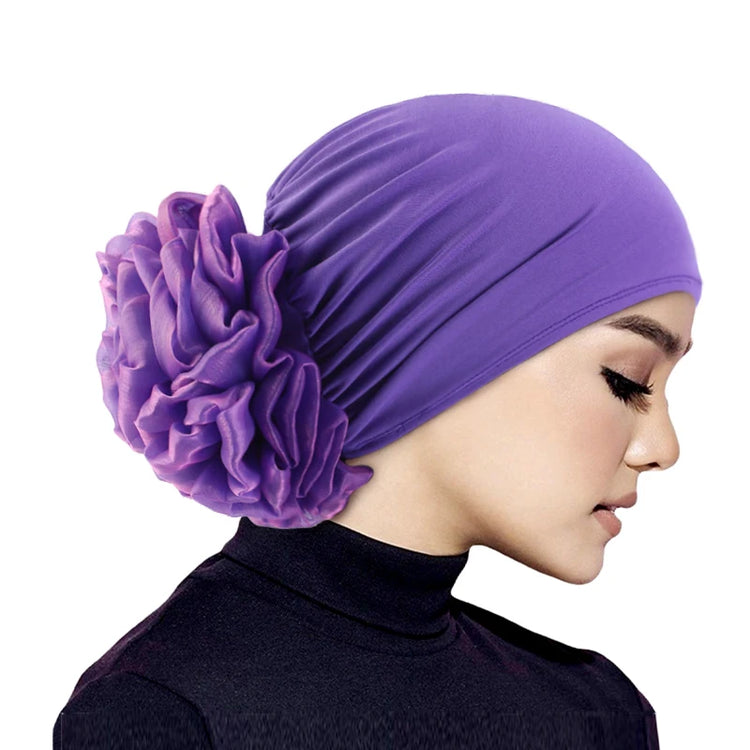 Elastic hair band turban for women, comfortable beanie style with flower accent