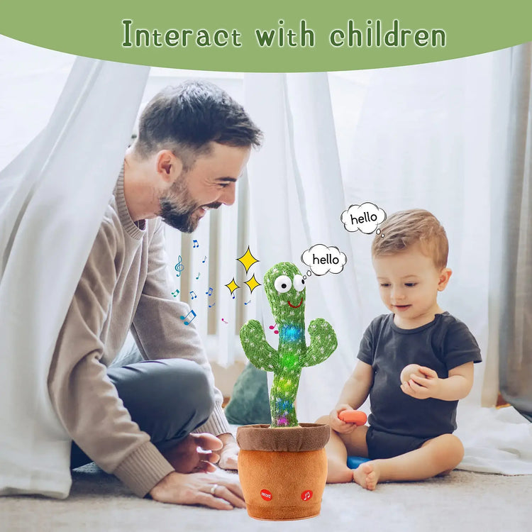 Soft plush toy cactus with LED lights and music for early education