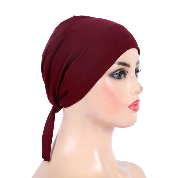 Cotton inner hijab with adjustable tie-back design, breathable and comfortable fit