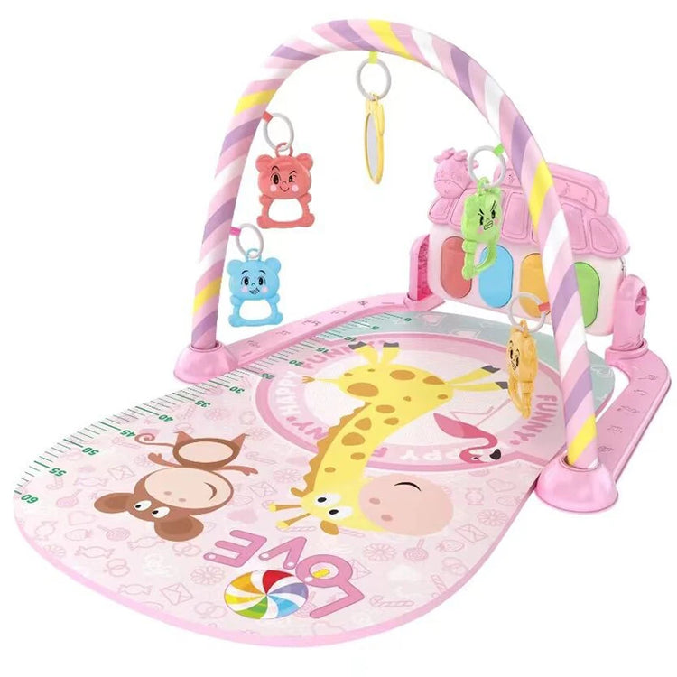 Newborn baby crawling mat with musical toy and fitness stand