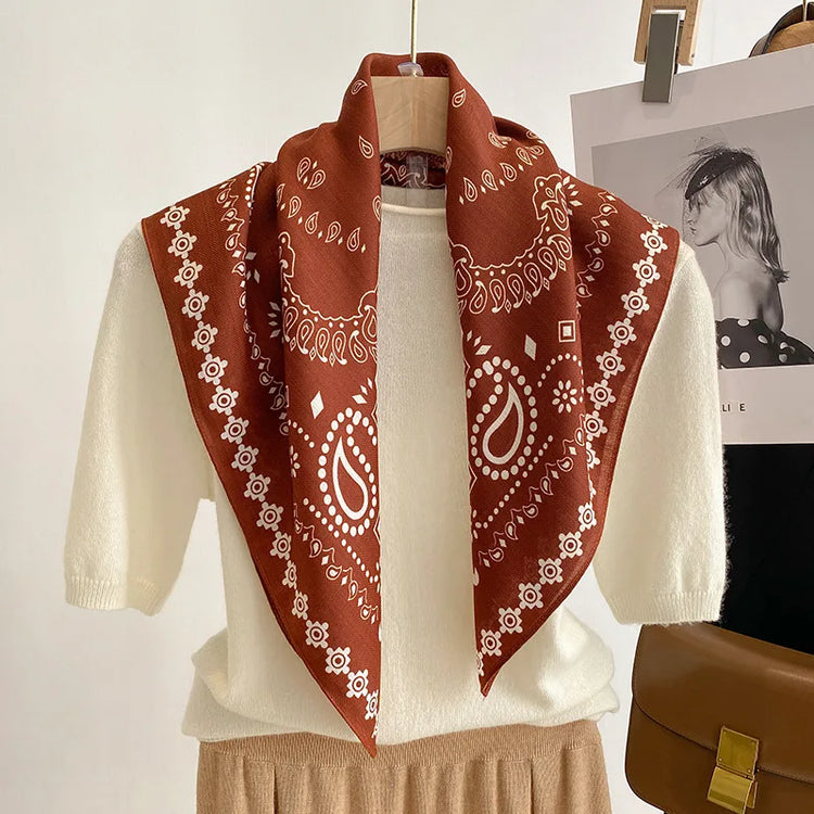 70cm square scarf for women with cashew print, breathable imitation silk fabric